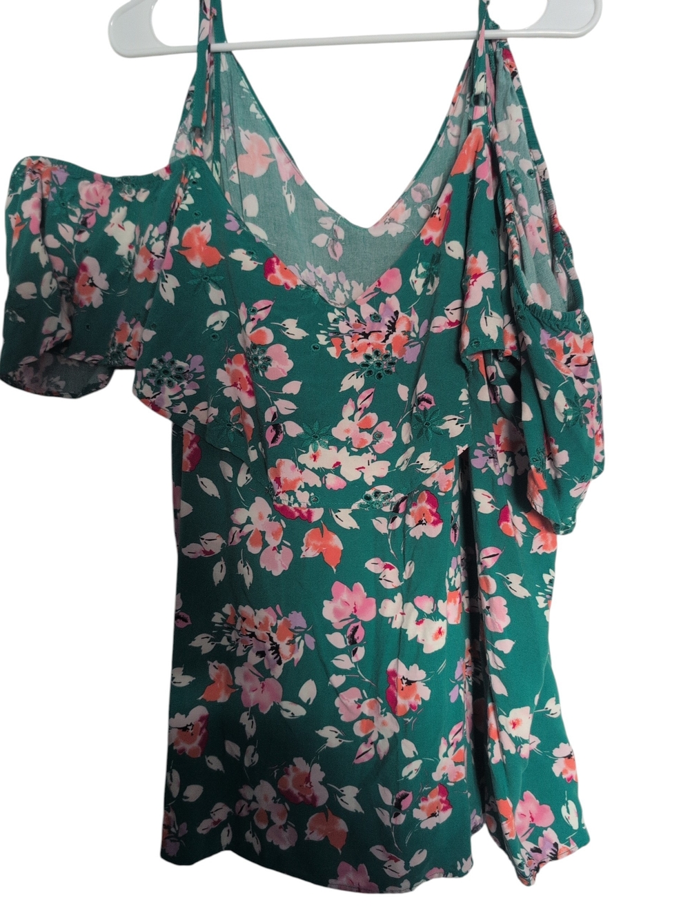 torrid Teal Floral Cold-Shoulder V-Neck Top
